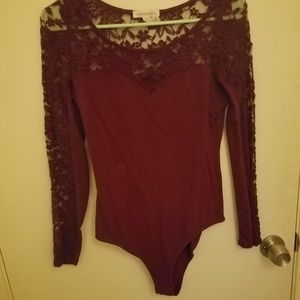 Ambiance Apparel Red Lace Bodysuit